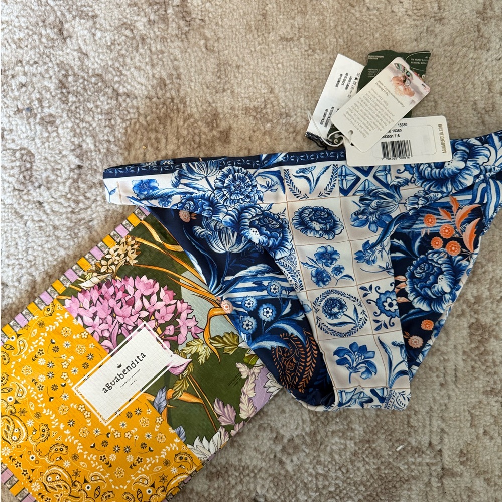 Agua Bendita Ilu Azure Blue and White Floral Bottoms